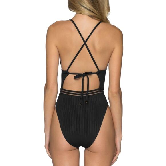 Isabella Rose Women Black Rib Queensland High-Leg One Piece Swimsuit Size L - Picture 2 of 2